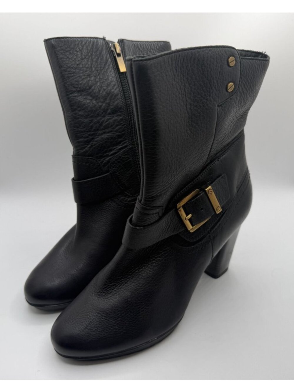 Clarks Indigo Lida Sayer Leather Mid-Calf Block Heel Boots Black Women Size 8M